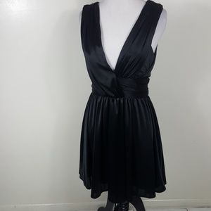 Little Black Dress Satin Deep V neck